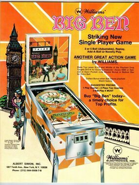 Big Ben Pinball Machine FLYER Original 1975 Retro London Clock Tower 8.5" x 11